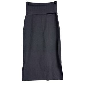 MM Lafleur Foldover Midi Pencil High Waist Skirt Gray Ribbed - XS